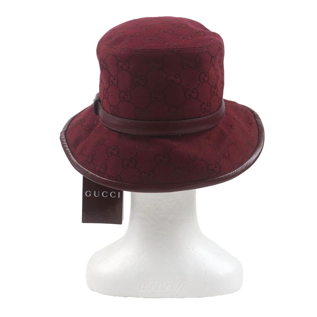 Pristine GUCCI hat GG Monogram Leather Hat Bordeaux cotton mens L 833280 Used