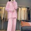 Autumn/Winter Cashmere Knitwear: Thick Long Sweater & Loose Wide-Leg Pants Two-Piece Set