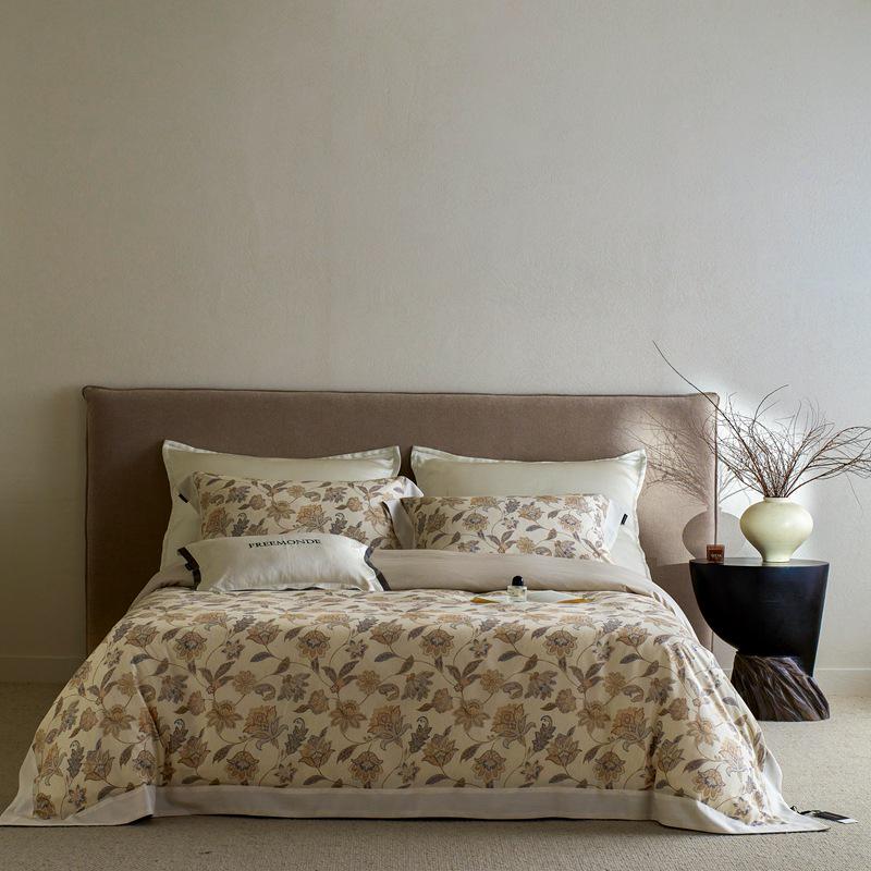 Luxury Floral Retro Tencel Cotton Linen 4-Piece Bedding Set: Cool & Smooth Duvet Cover for All Seasons