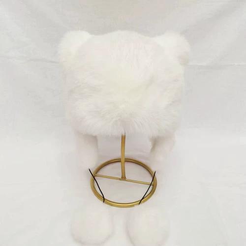 Rabbit Fur Whole Leather Hat Cat Ear Hat Autumn and Winter Ladies Sweet Cute Ball Fur Ear Hat Thickened Warm