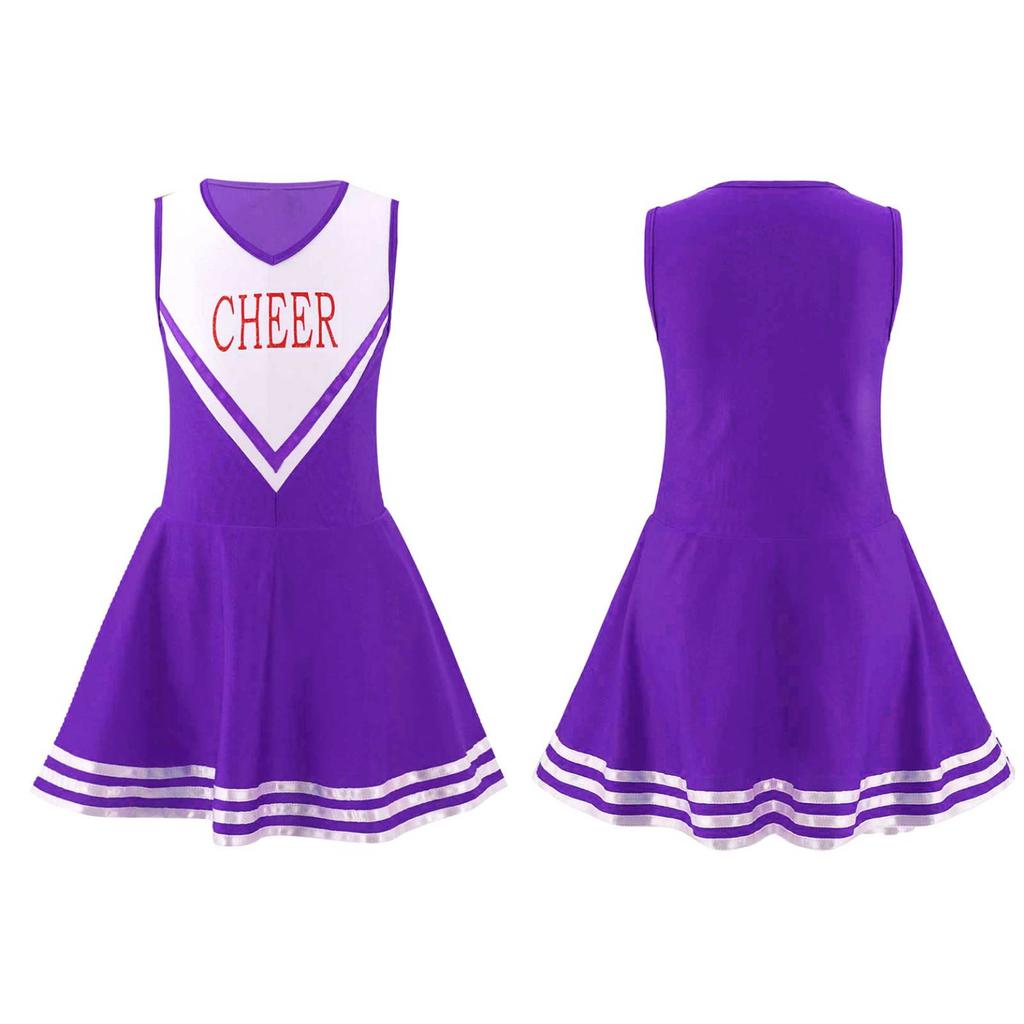 Kids Girls Cheerleading Costume School Performance Cosplay Party Clothing Sleeveless Letter Print Dress
