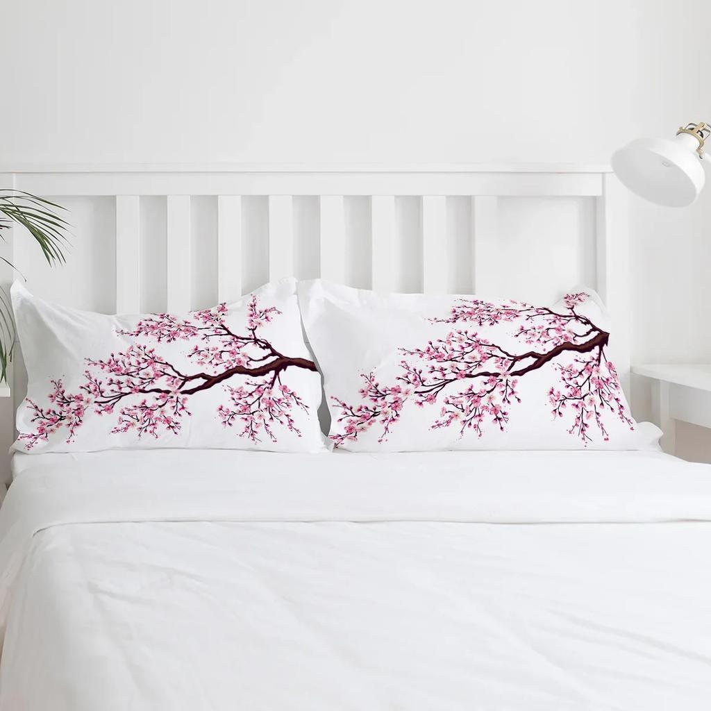 Pink Cherry Blossoms Flower Japan Bedding Set 3pcs Duvet Cover Pillowcase Kids Adult Quilt Cover Double Bed Set Home Textile
