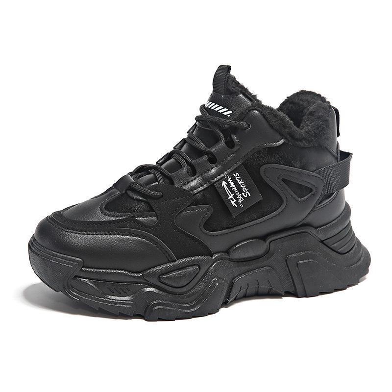 Damskie czarne ocieplane polarem buty robocze typu high-top ze stalowym noskiem