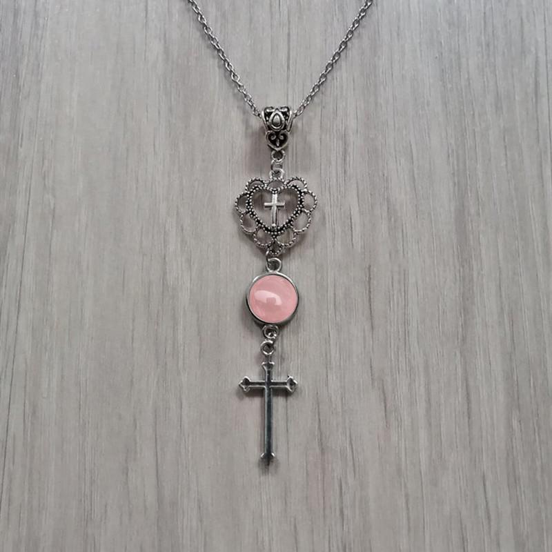 Gothic Cross Necklace Pendant With Agate Heart For Vintage Jewelry Enthusiasts