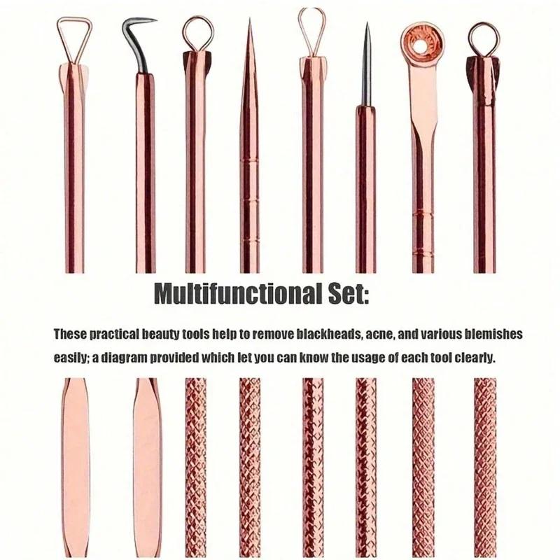 4PCS/set Stainless Steel Rose Gold Acne Needle Double Headed Acne Needle Blackhead Removal and Squeezing Tool