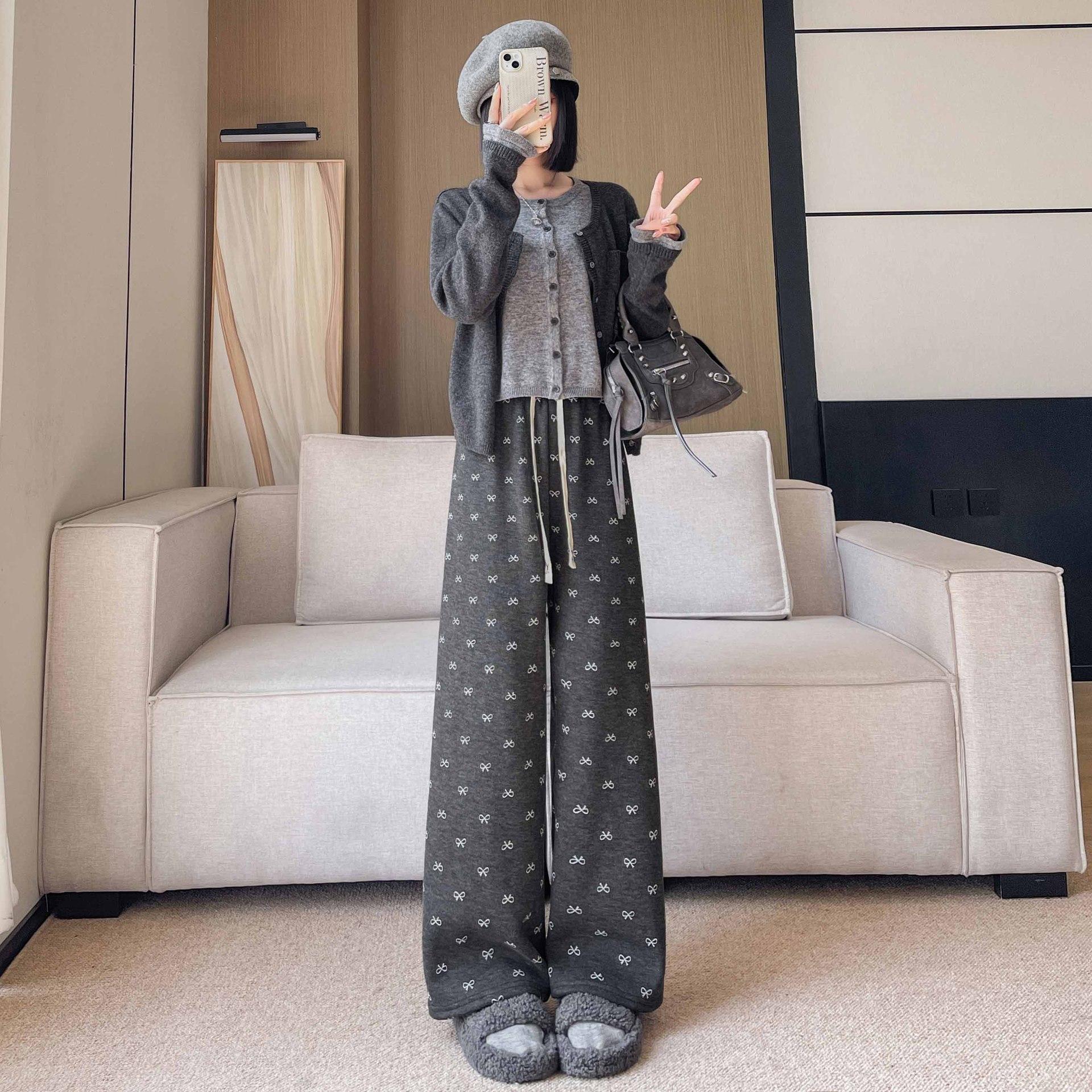 

Winter Fleece Thickened High Waist Wide Leg Pants Straight Pants Yamamoto Pants Wide Leg Pants XL темно-сірий колір