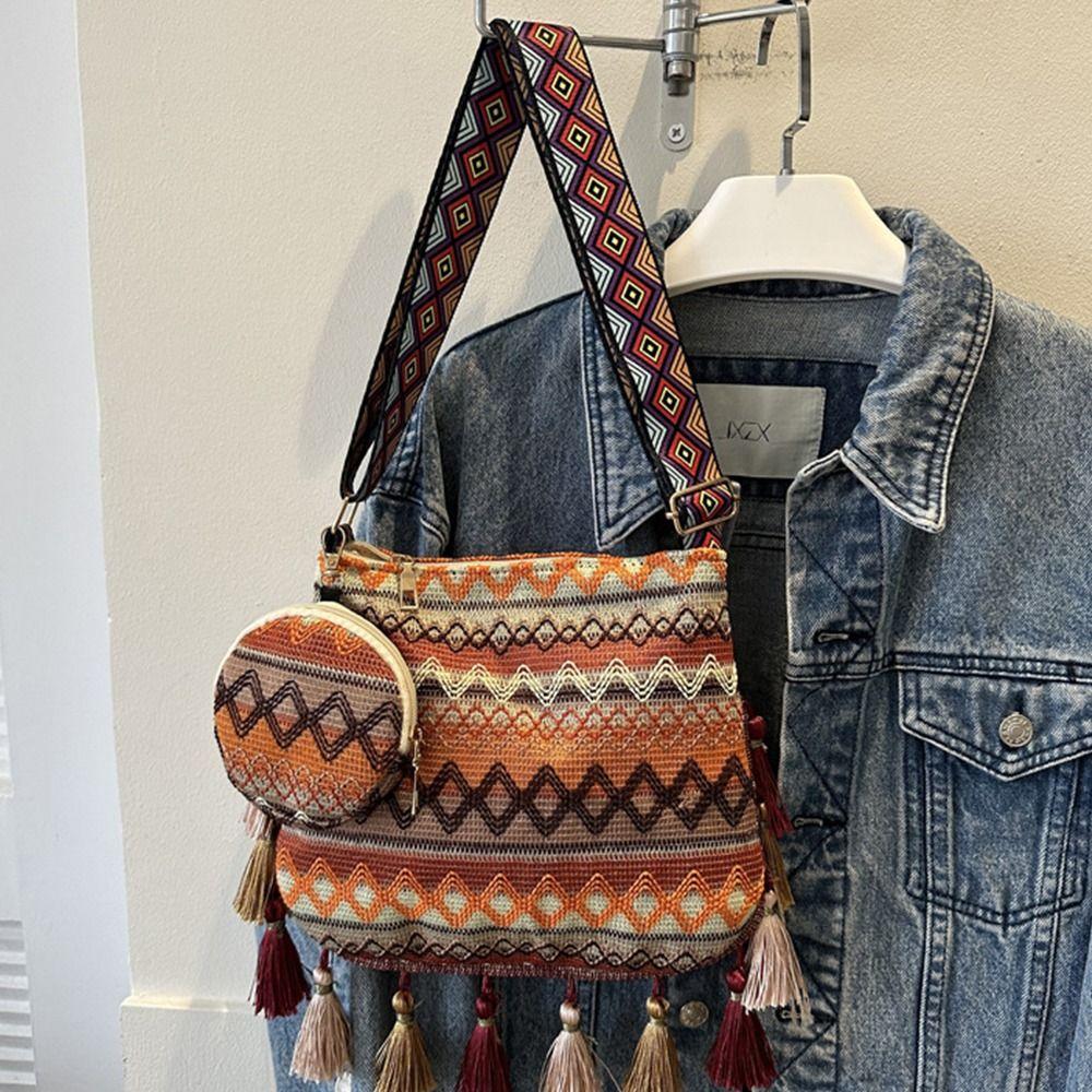 Woven Bag Ethnic Style Crossbody Bags Tassel Bohemian Shoulder Bag Fringe Shoulder Bag  Outdoor