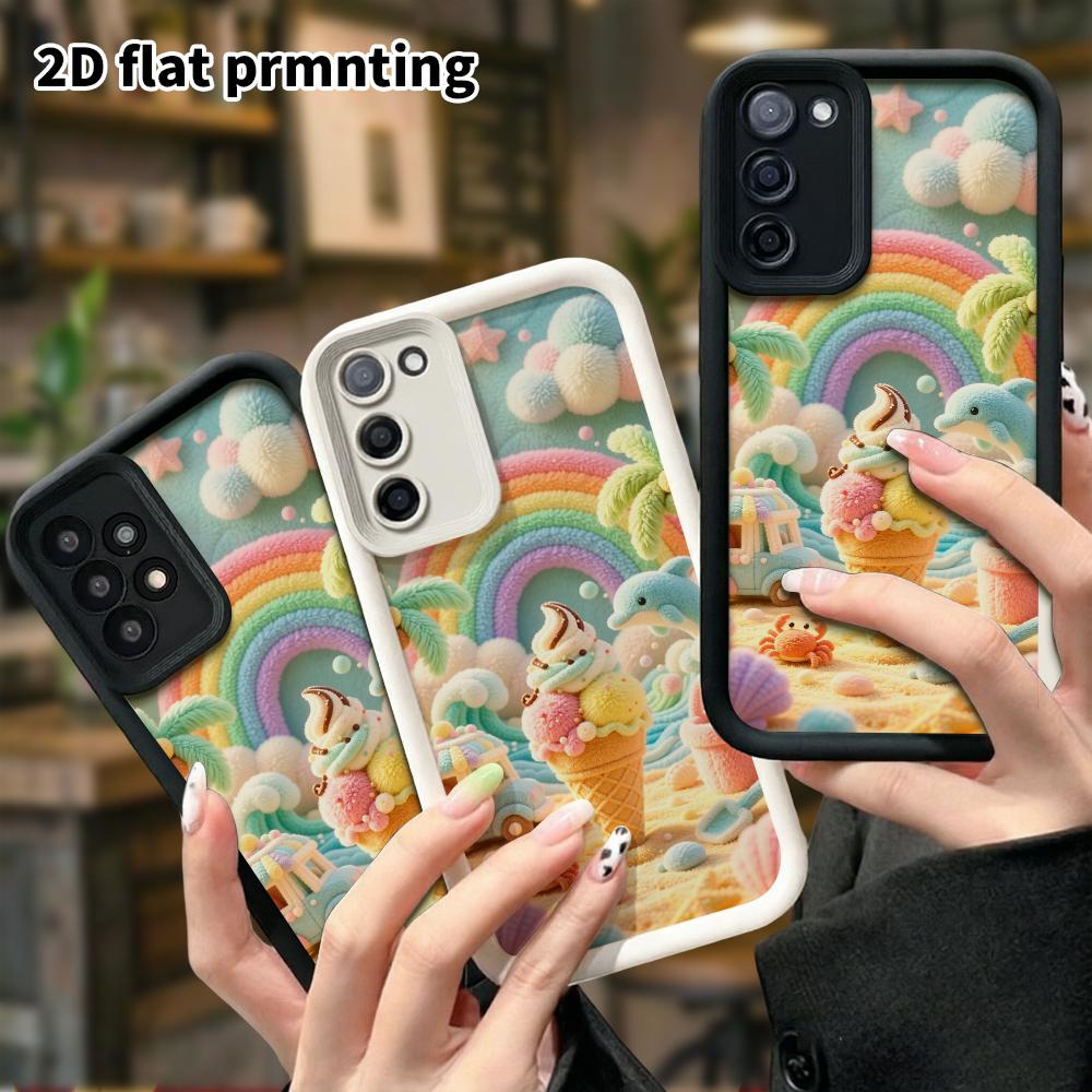 Phone case: 2D flat, suitable for Samsung Galaxy A34 A35 M05 M06 S20 S22 S21 FE Plus 5G protective case, giant ice cream, perfect Christmas and Hallow