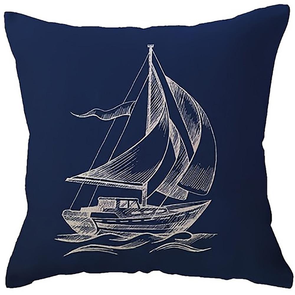 1/4 Stück Marineblaue Kissenbezüge mit Meeresmotiv und Designs von Steuerrad, Kompass, Anker und Segelboot Sofakissenbezug Heimdekoration