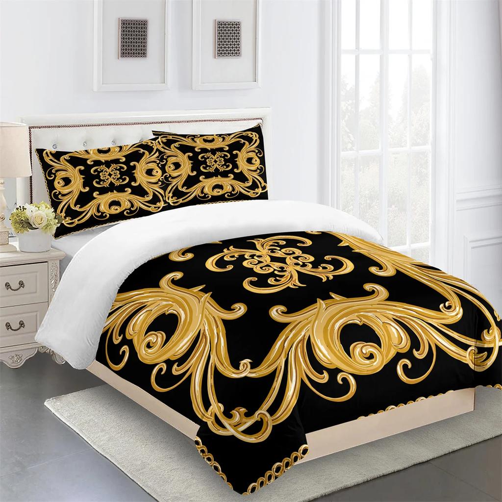 Luxury Black Gold 3Pcs Geometric Kids Twin Queen King Full Size Duvet Cover Bedding Linen Set 2 Seater Bedspread 200x200 240x220