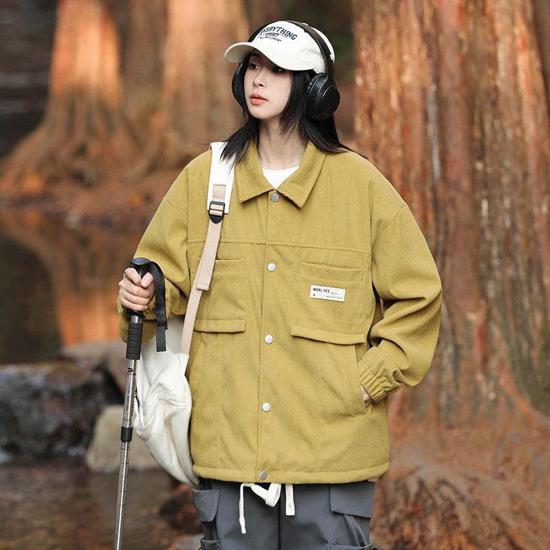 Spring and Autumn New Couple Outdoor Corduroy Lapel Work Jacket Loose Tops