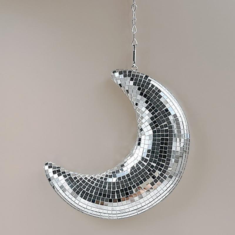 Decorazione Pendente a Forma di Luna Palla da Discoteca Appesa Glitter Vetro Palla a Specchio Riflettente Ciondolo Luna Decorazione Bar Festa di Matrimonio