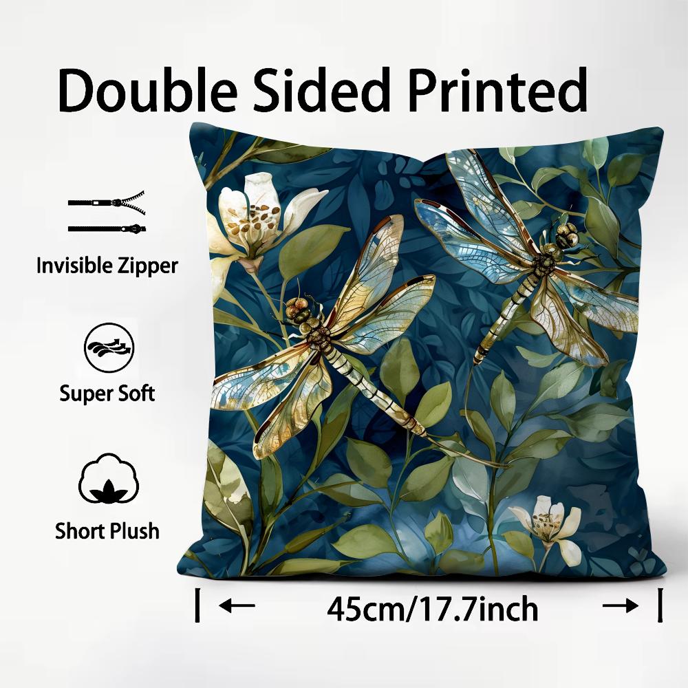 Dragonfly Lotus Luxury Cushion Cover Plush Fabric Soft DoubleSided Printed Sofa Warm Winter Home Child Gift Pillow Case