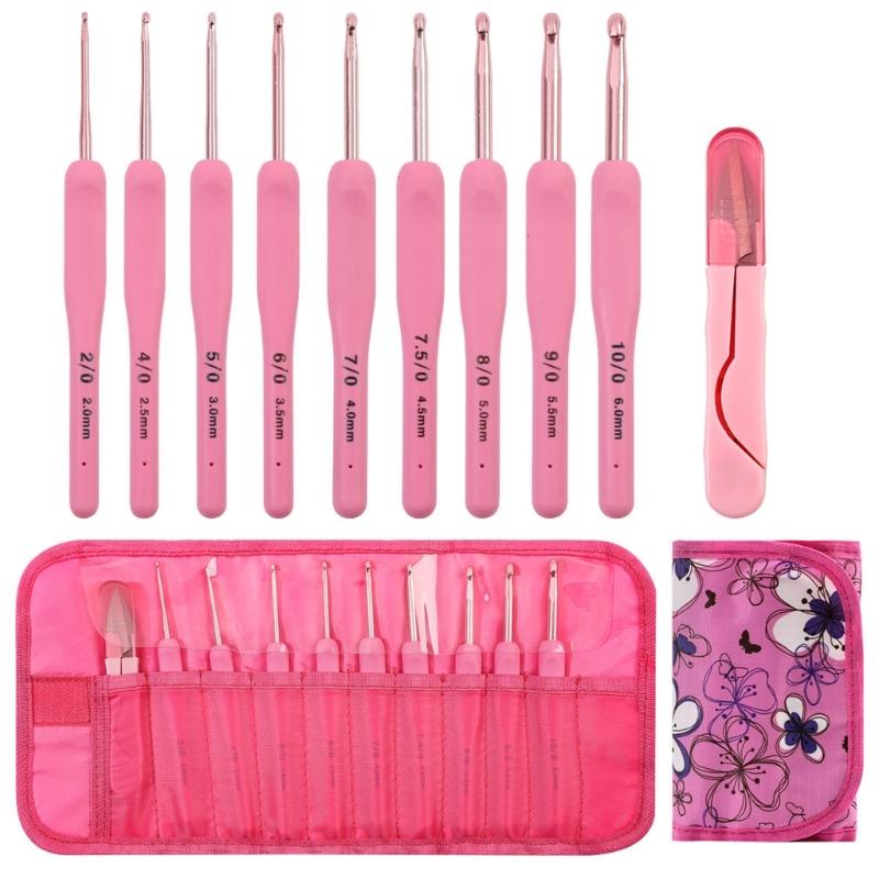 

9Pcs Ergonomic Crochet Hook With Storage Case and Scissors 2.0mm-6.0mm Aluminum Crochet Needle For Beginner Knitting
