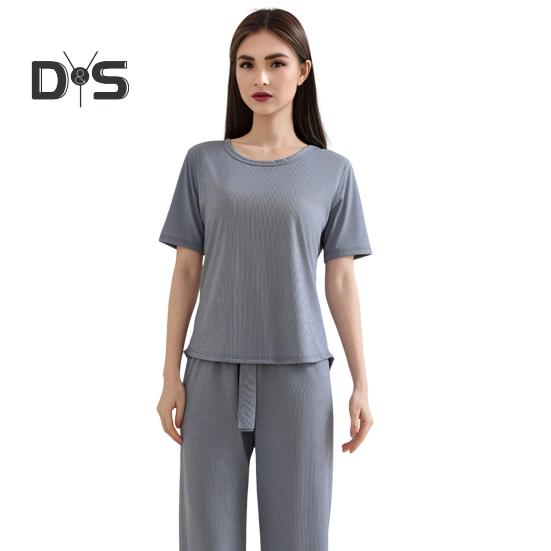 Women's Summer Pajama Set Round Neck Short Sleeve Top And Pants Sleepwear Set Casual Loose Two Piece Lounge Set