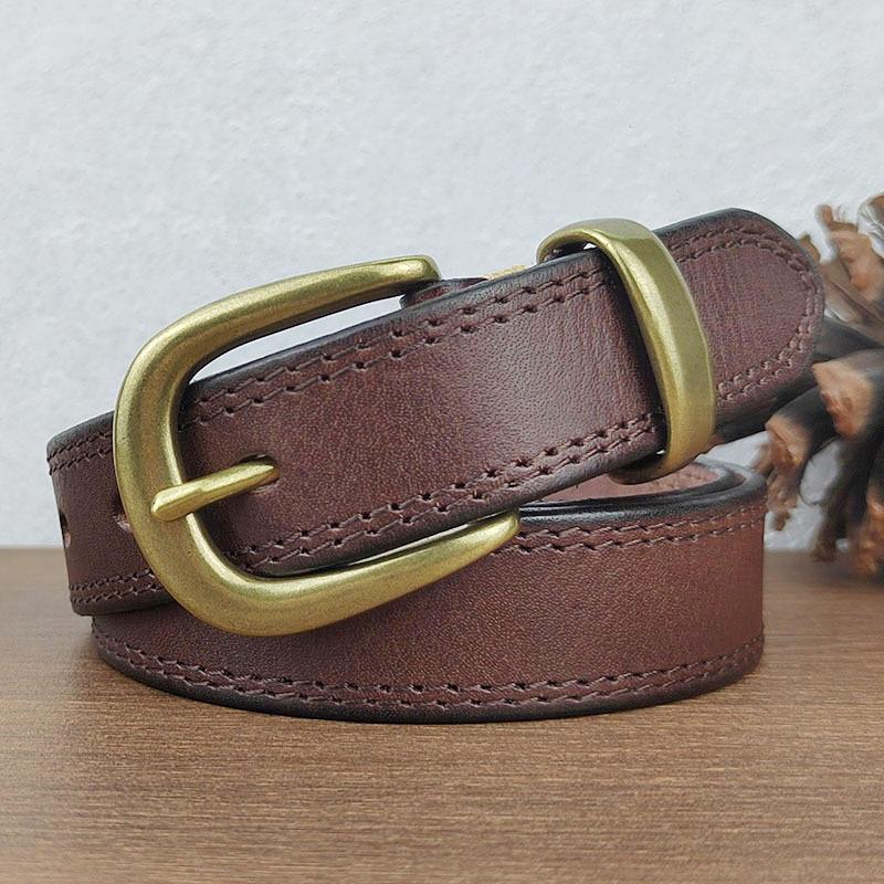 Premium Women'S Leather Belt Casual Business Copper Buckle Belt Simple And Fashionable First-Layer Cowhide Belt