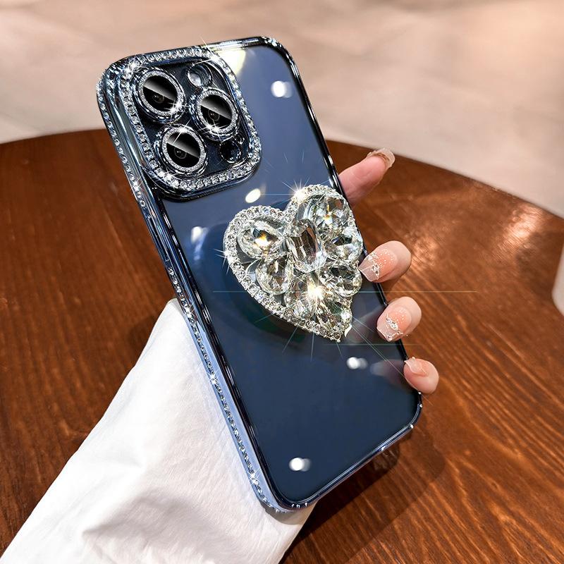 

Подходит для чехла для мобильного телефона iPhone 15, силиконовое гальваническое покрытие, боковая сверловка, кронштейн в виде сердца, 14 Apple 16 Promax, роскошный iPhone16E