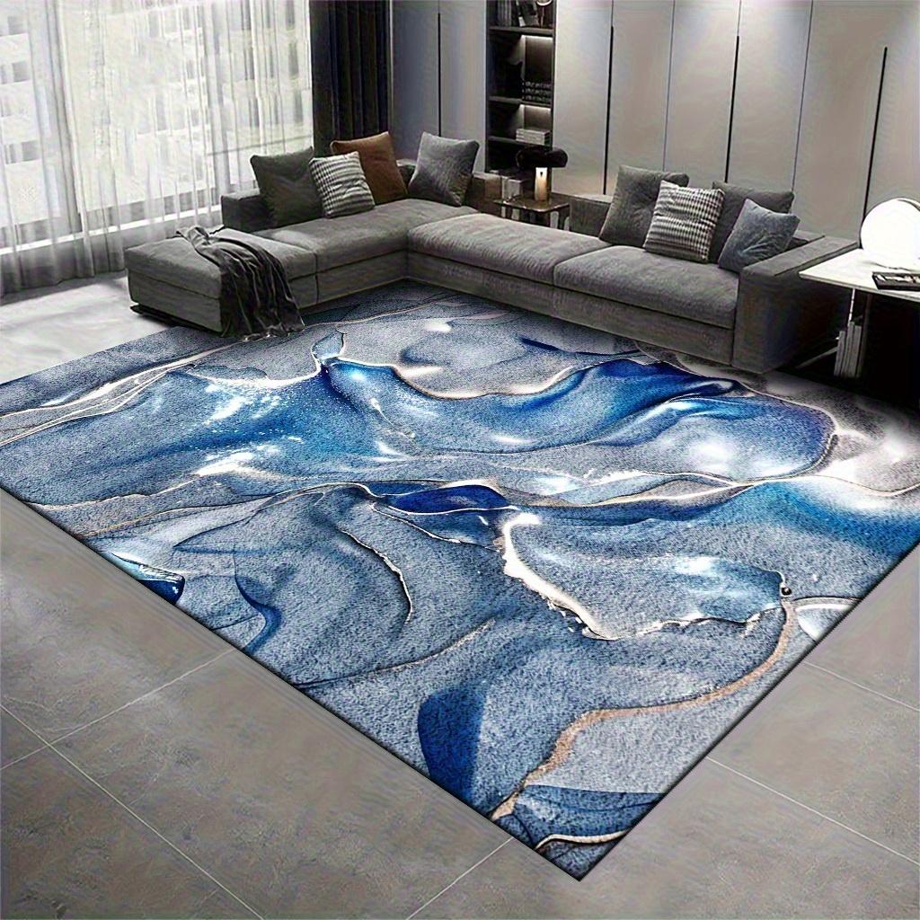 Soft Thick Floor Mat Silvery Gray Flowing Liquid Pattern Machine Washable Non Slip Comfortable Polyester Bedroom Living Room