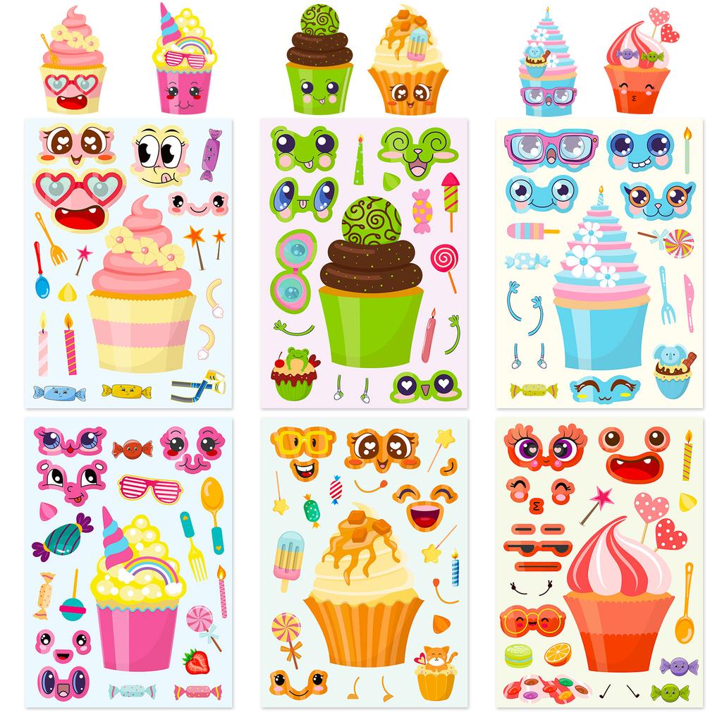 6 Pictures/package Cartoon Cake Puzzle Face Change Stickers Cute Style Children's Hands-on Ability Cultivation Toy Stickers