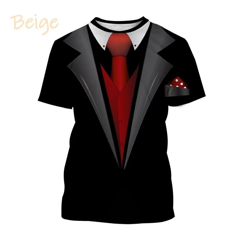 Summer Men's TuxedoRetro Tie Suit Bow Tie 3d Print T-shirt Casual Short-sleeved Street Funny Fake Suit Top
