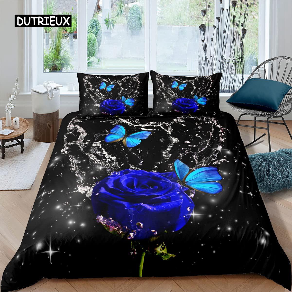 

Rose Comforter Cover Package Women Chic Purple Floral Printed Design Sleep Bedding Package Dreamy Flowers Glitter King Dimension Size Comforter Cover EU single(135x200cm)