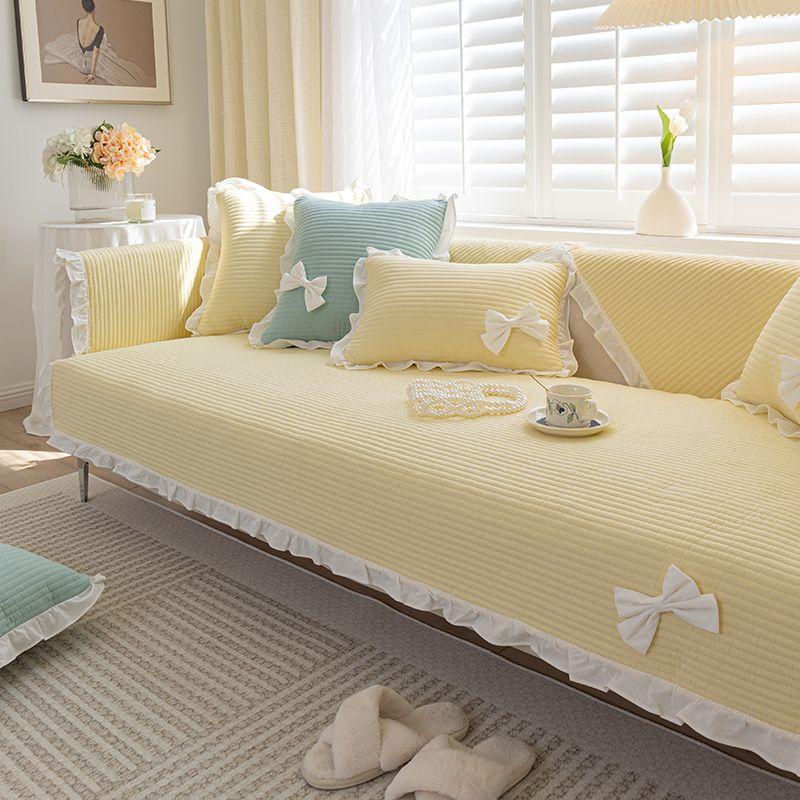 

INS Minimalist Modern Cotton Sofa Cushion All Year Round Neutral Non-Slip Cushion Pure Cotton Fabric Sofa Cover Cover Cloth xn Poetry. Lemon Yellow 70 * 70cm