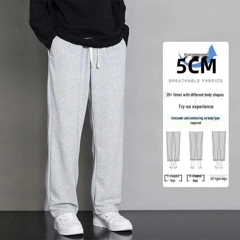 Men's 2025 Gray Loose-Fit Straight-Leg Sweatpants, Wide-Leg Casual Cotton for Spring/Fall
