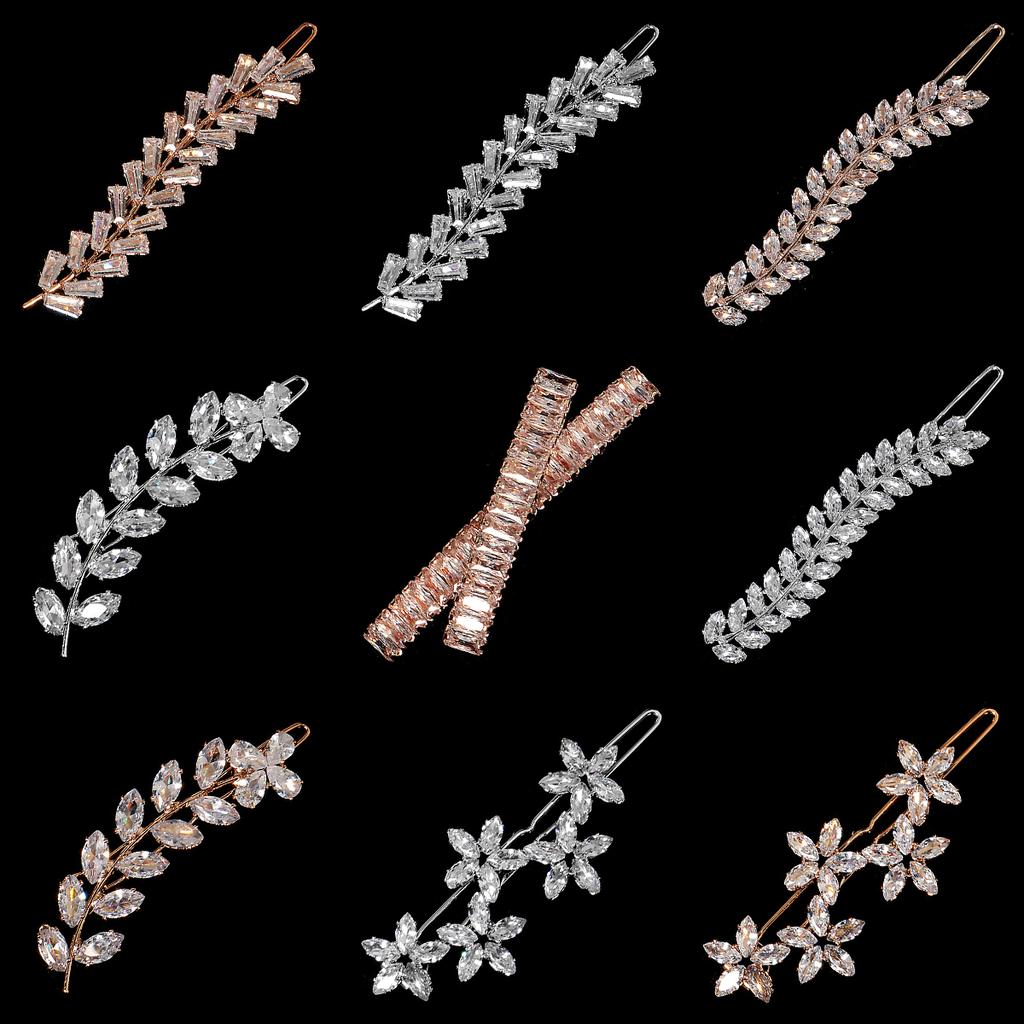Fashion Barrette Cubic Zirconia Leaf Hair Clips for Women Accessories Bridal Wedding Hair Jewelry Party Bride Headpiece