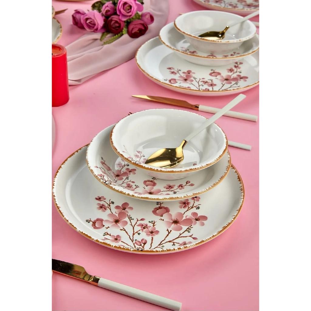 Sakura Flower Luxury Ceramic 18 Piece Dinner Set, Dinner Set For 6 Persons