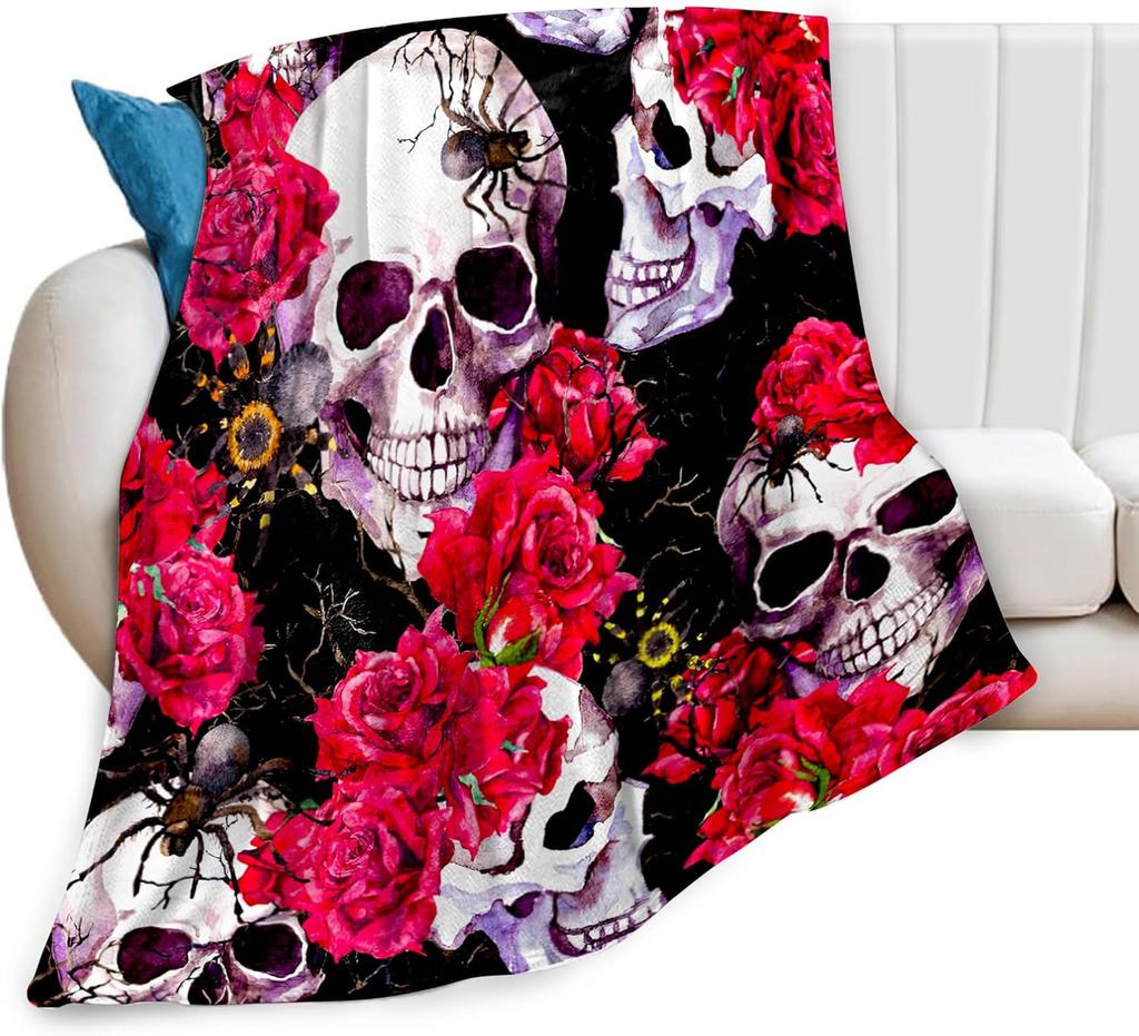 Gothic Skull Blanket Gothic Skull Gifts For Women Men Gothic Skull Throw Blanket For Couch Sofa Bed Soft Warm Custom Blankets