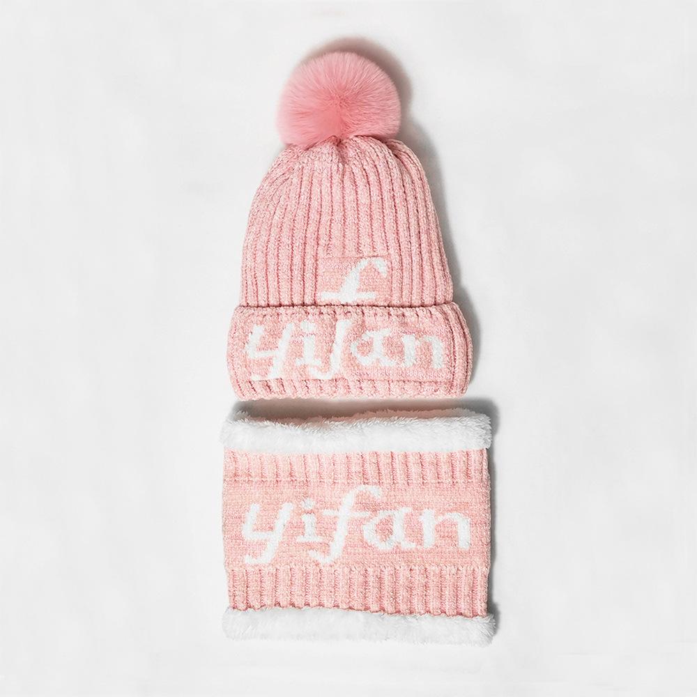 

Зимние шапки на байковой подкладке, вязаная шапка с защитой ушей, шарф-маска, комплект, теплая мягкая шапка для женщин One Size розовый