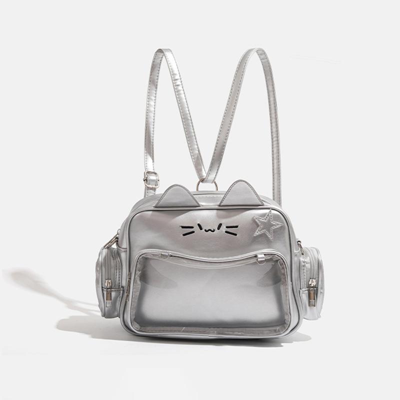 Y2K Ita Bag Cat Pu Backpack – Foldable, Adjustable Strap, Secure Zipper, Preppy Style Cute Schoolbag