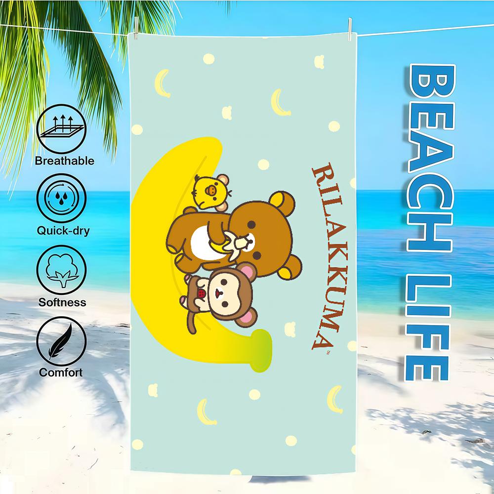 R-rilakkumas-es Towel Textile Bathrobe Beach Quick-Drying Lightweight Cute Portable Camping Swim Pool Cartoon Travel