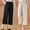 Pantalons stylés à taille haute, coupe ample, raccourcis, jambes larges, pour femmes d'âge moyen et âgées - Confort Printemps/Été