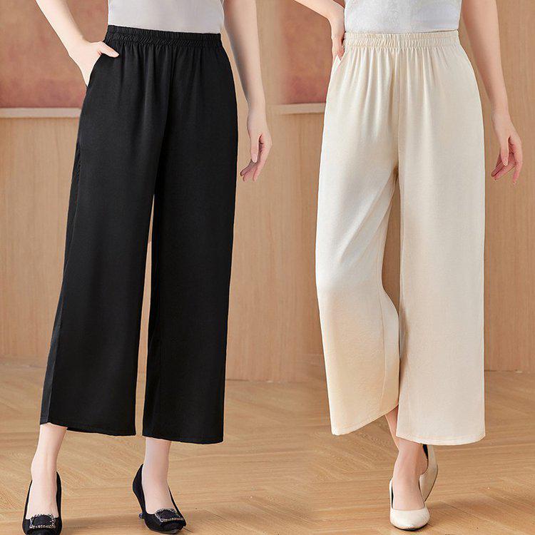 Pantalons stylés à taille haute, coupe ample, raccourcis, jambes larges, pour femmes d'âge moyen et âgées - Confort Printemps/Été