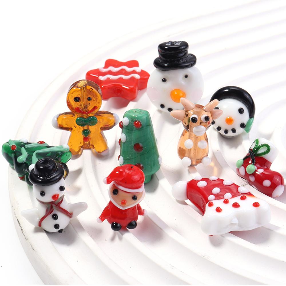 2pcs/Lot Christmas Lampwork Beads Christmas Beads Christmas Tree Snowman Gingerbread Man Spacer Beads Glass Beads DIY Bracelet