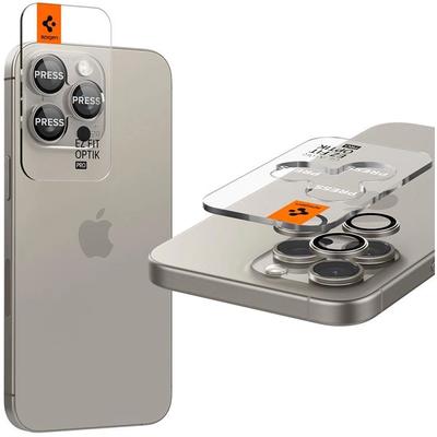Spigen Optik Pro Glas.tr Ez Fit Camera Protector 2-Pack for iPhone 14 Pro / Pro Max / 15 Pro / Pro Max / 16 Pro / Pro Max Natural Titanium