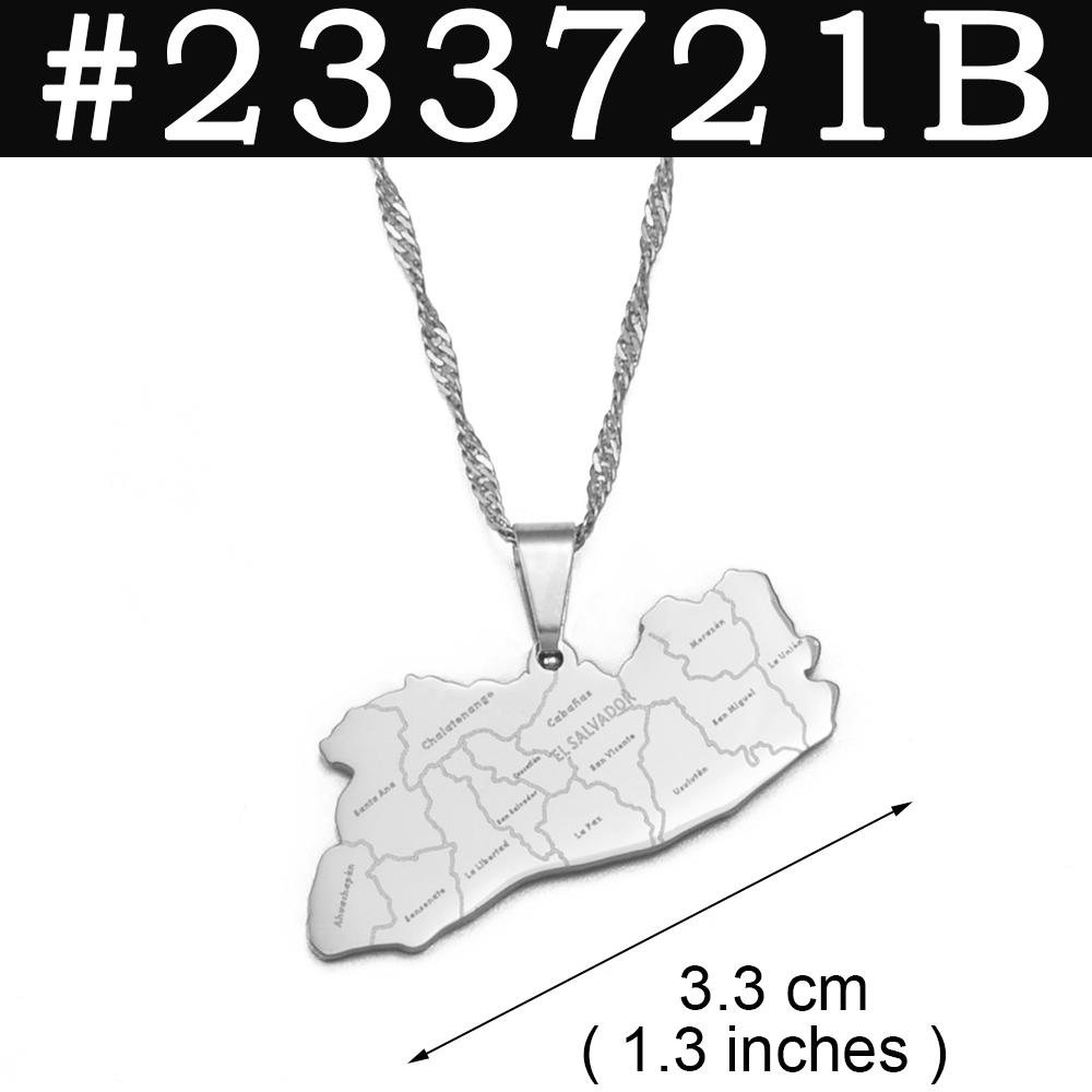 Anniyo El Salvador Map City Name Pendant Necklace for Women Girls Jewelry Map of El Salvador #233721 Pendant Chain&45cm Thin Chain