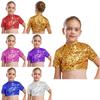 Dětský crop top na jevištní vystoupení: Top s krátkým rukávem a rolákem zdobený flitry pro kostým cheerleadingu a jazzového tance