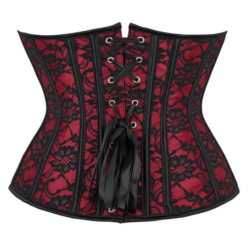 Women Dark Red Bone Waist Cincher Tummy Control Body Shaper Corset