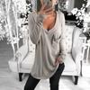 QICED Women's Fashion Casual Solid Color Print Long Sleeve V-Neck Blouses & Shirts