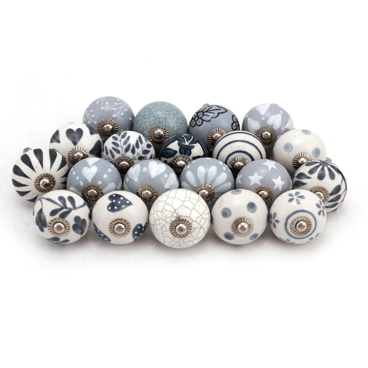 

Керамические ручки и тяги - Винтажные ассорти синие керамические ручки для ящиков кухонных шкафов, дверей, фурнитура для домашнего интерьера - Серые - Упаковка из 20 ручек