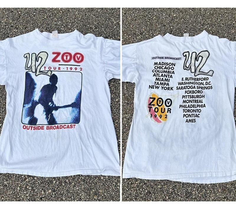1992 U2 ZOO TOUR band 2 side Reprint T-shirt white tee Vtg NH8549 L