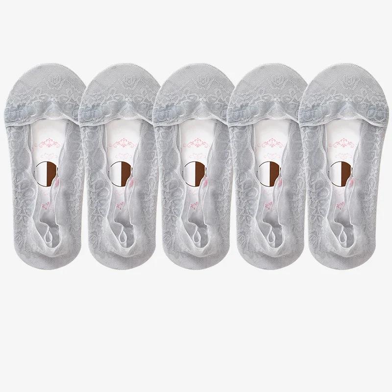 1/5 Paar Damen Sommer Mädchen Silikon Transparent Spitze Bootssocken Mädchen Baumwolle Unsichtbare Anti-Rutsch Socken Kein Verrutschen Keine Sichtbaren Socken