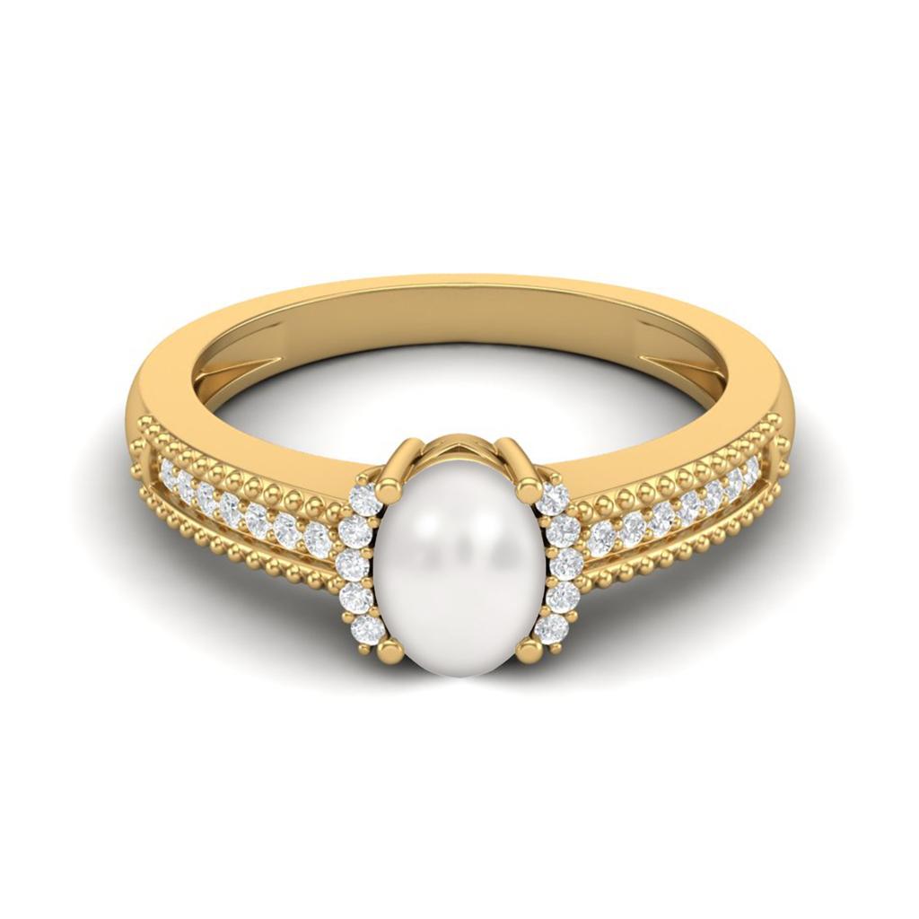 7 X 5 MM Oval Pearl Gemstone 925 Sterling Silver Gold Vemreil Halo Accent Wedding Women Ring