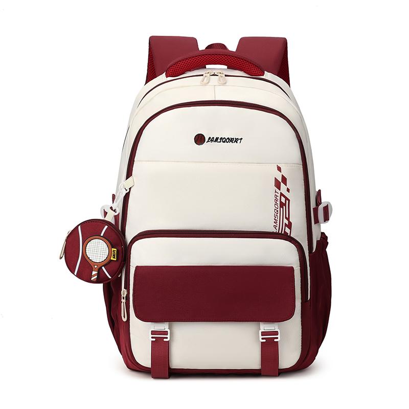 Junior High School Student Schoolbag Men's Large Capacity Backpack Color Block Backpack with Coin Purse