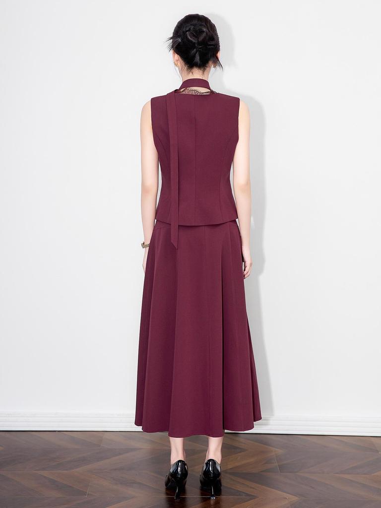 Elegant Lace V-Neck Vest & Midi Skirt Set - Women's New Autumn Style