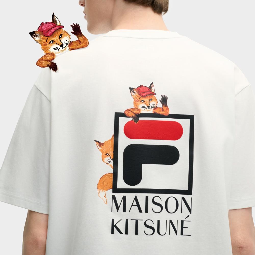 New FILA x Maison Kitsune Little Fox T Shirt Unisex Cloud White F11U529101F-WT
