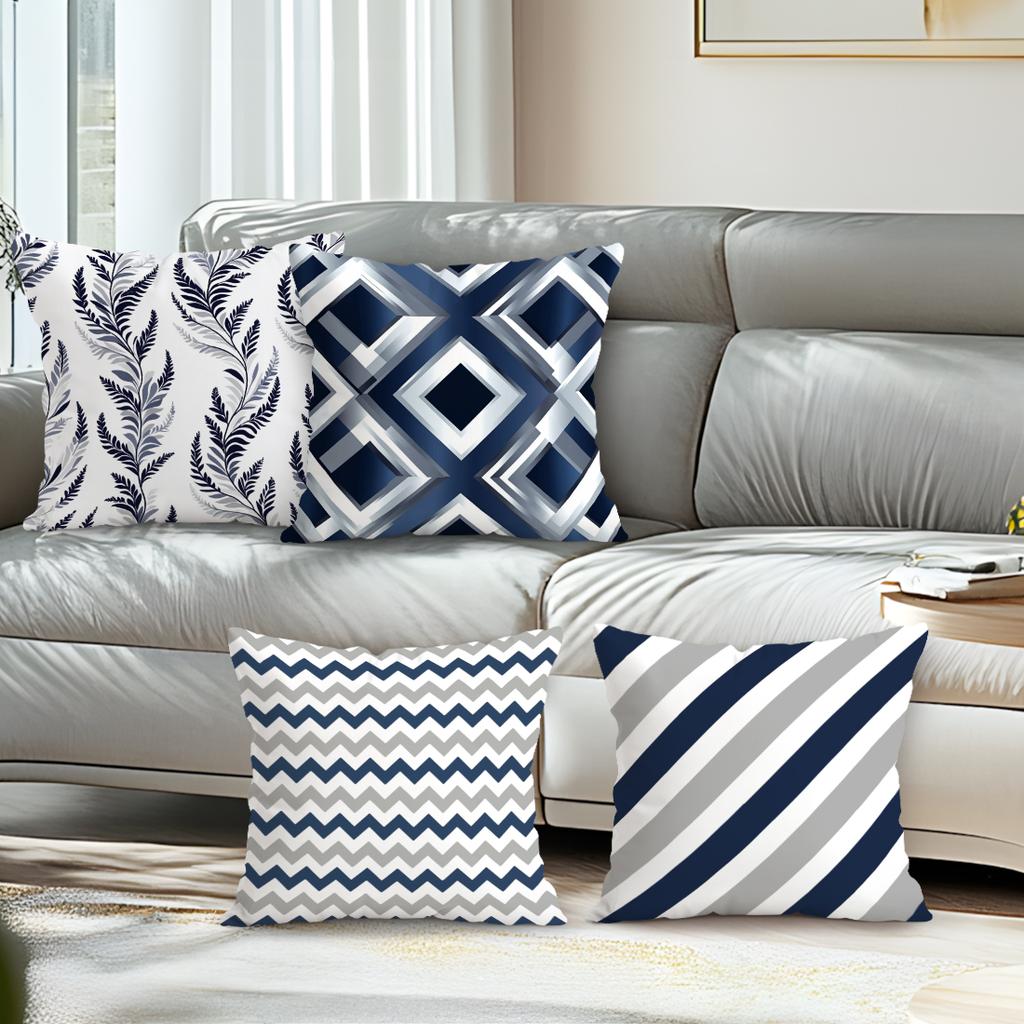 Home Decor Blue & White Geometric & Patterned Pattern Cushion Cover Suitable for Sofa Bedroom Car Pillow Cover