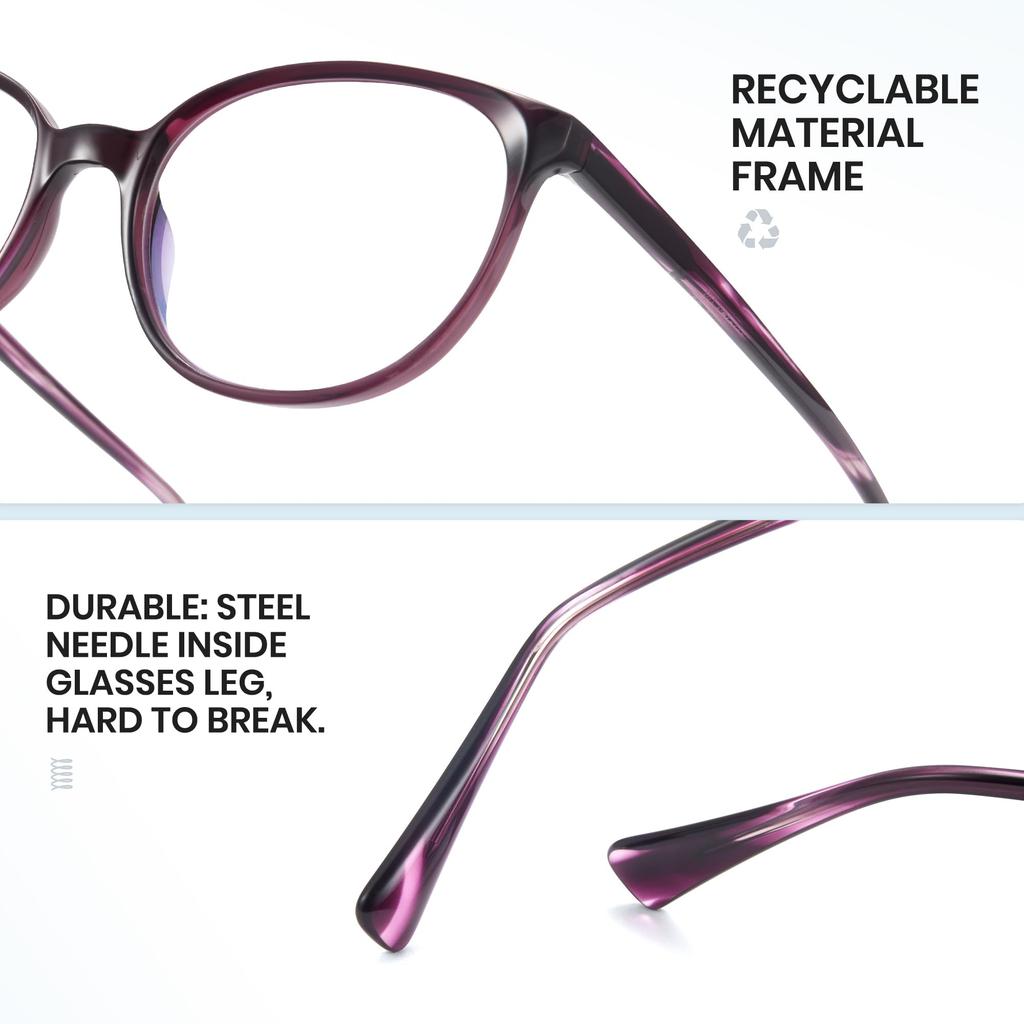 Cyxus Blue Light Blocking Boston UV Unisex Glasses, Non-Prescription, Frame, Protection, Stylish, (8149T26 Purple)
